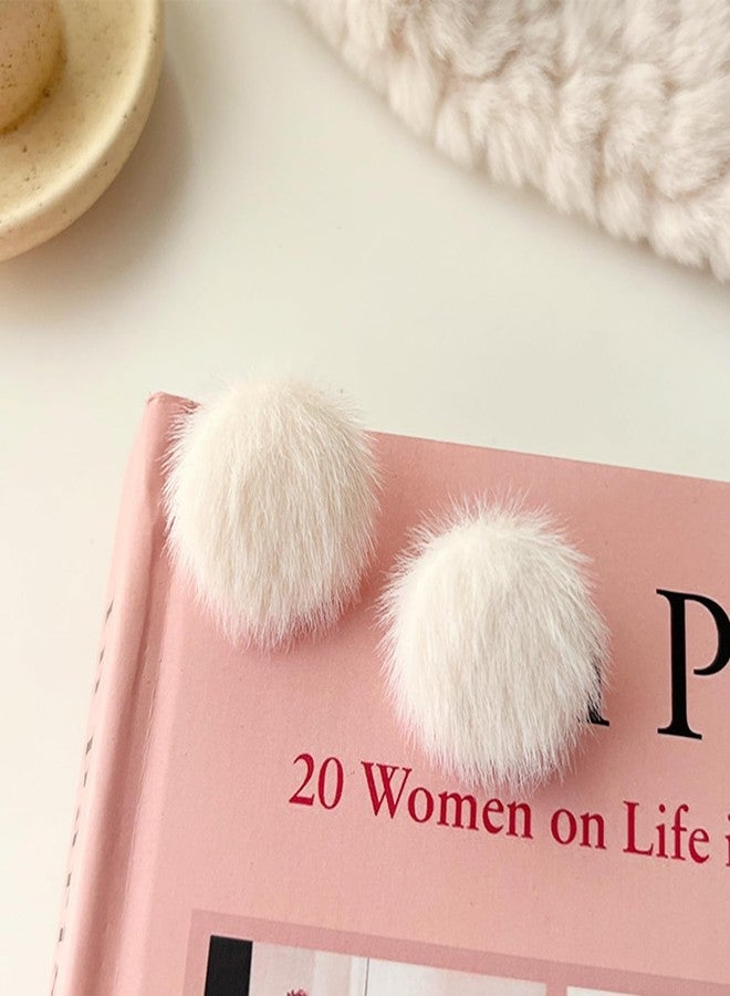 Aktully Pom Pom Earrings for Women Cute White Fluffy Pom Heart Earrings Statement Square Heart Circle Fluffy Fur Ball Stud Earrings Christmas Winter Jewelry Gifts for Women (Circle) - Image 5